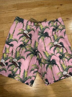 Men's Pink Tropical Palm Swim Trunks